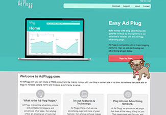 Screen shot of the adplugg.com home page