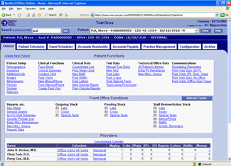 Screen shot of Medical Office Online's Electronic Medical Records System